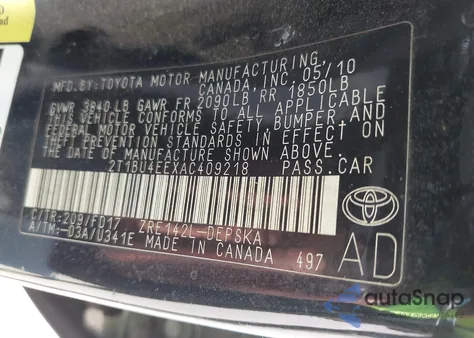 2010 Toyota Corolla S из США, поврежденный, VIN 2T1BU4EEXAC409218